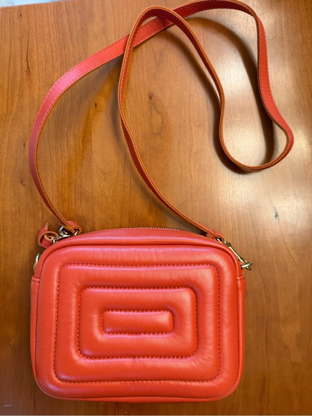 CLARE V. CHANNEL QUILTED MIDI leather crossbody bag in Bright Poppy NWOT perfect